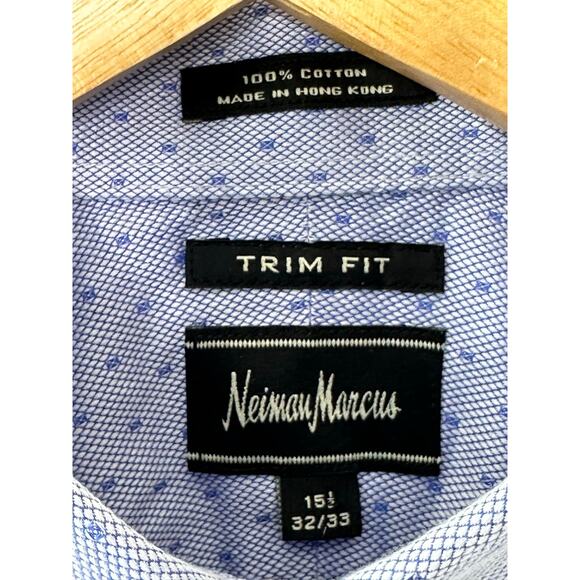Neiman Marcus Blue Print TRIM Fit 100% Cotton Button-Up Shirt 15 1/2 32/33 - Picture 8 of 8
